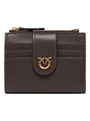 Pinko - Portafoglio piccolo in pelle liscia con logo - 103610A0F1-M12Q - Marrone Marasca-Antique Gold