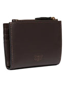 Pinko - Portafoglio piccolo in pelle liscia con logo - 103610A0F1-M12Q - Marrone Marasca-Antique Gold