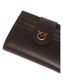 Pinko - Portafoglio piccolo in pelle liscia con logo - 103610A0F1-M12Q - Marrone Marasca-Antique Gold