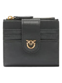 Pinko - Portafoglio piccolo in pelle liscia con logo - 103610A0F1-Z99Q - Nero-Antique Gold