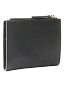 Pinko - Portafoglio piccolo in pelle liscia con logo - 103610A0F1-Z99Q - Nero-Antique Gold