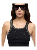 Pinko - Top Coriandoli a costine con ricami gioiello - 104109A3J4-Z99 - Nero Limousine