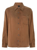 Pinko - Camicia Careser in twill mano pesca - 107169A3F8-M10 - Marrone-Caffe Liquoroso