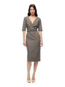 Pinko - Abito aderente in lana check c/cintura Love Birds - 107417A3Ff-Cyz - Beige/Bordeaux/Nero