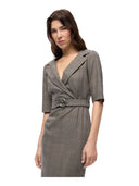 Pinko - Abito aderente in lana check c/cintura Love Birds - 107417A3Ff-Cyz - Beige/Bordeaux/Nero
