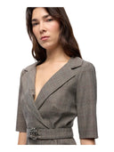 Pinko - Abito aderente in lana check c/cintura Love Birds - 107417A3Ff-Cyz - Beige/Bordeaux/Nero