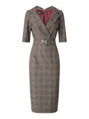 Pinko - Abito aderente in lana check c/cintura Love Birds - 107417A3Ff-Cyz - Beige/Bordeaux/Nero