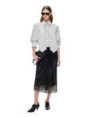 Pinko - Camicia Colchico a righe con cravatta - 107482A33Q-Zz1 - Bianco/Nero