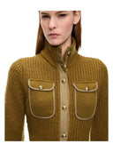 Pinko - Cardigan Pispiglio a coste con tasche - 107802A3Oh-V63 - Verde-Lucertola