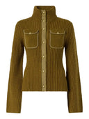 Pinko - Cardigan Pispiglio a coste con tasche - 107802A3Oh-V63 - Verde-Lucertola