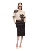 Pinko - Gonna Montiano pencil effetto pelle nabuk - 107806A3Md-M04 - Marrone Oltre Buio