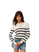 Twinset - Maglia Girocollo Rigata Punzonata - 261tp3230-13382 - Riga Neve/Blue Night
