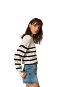Twinset - Maglia Girocollo Rigata Punzonata - 261tp3230-13382 - Riga Neve/Blue Night
