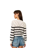 Twinset - Maglia Girocollo Rigata Punzonata - 261tp3230-13382 - Riga Neve/Blue Night