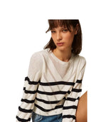 Twinset - Maglia Girocollo Rigata Punzonata - 261tp3230-13382 - Riga Neve/Blue Night