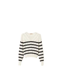 Twinset - Maglia Girocollo Rigata Punzonata - 261tp3230-13382 - Riga Neve/Blue Night