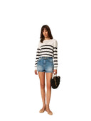 Twinset - Maglia Girocollo Rigata Punzonata - 261tp3230-13382 - Riga Neve/Blue Night
