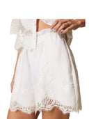 Twinset - Shorts C/Pizzo Intarsiato - 261tt2183-00001 - Bianco Ottico