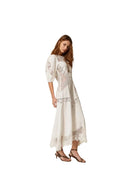 Twinset - Abito Lungo Manica 3/4 Ricamato - 261tt2240-00001 - Bianco Ottico