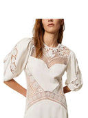 Twinset - Abito Lungo Manica 3/4 Ricamato - 261tt2240-00001 - Bianco Ottico