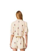 Twinset - Shorts C/Ricamo Ciliegie - 261tt2421-13577 - Pergamena/Cherries Red Embroid