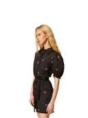 Twinset - Abito Corto Ricamato C/Cintura - 261tt2422-13578 - Black/Cherries Red Embroid
