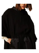 Twinset - Poncho In Maglia C/Cappuccio E Tasche In Tessuto - 262Ta4430-00006 - Nero