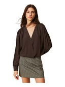 Twinset - Blusa Incrociata M/L Doppiouso - 262Tf2053-13611 - Deep Brown