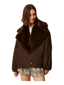 Twinset - Giaccone Imbottito C/Collo Staccabile Fibra Lunga - 262Tp2181-13411 - Darkness Brown