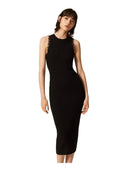 Twinset - Abito Smanicato In Maglia A Coste Dettaglio Pizzo - 262Tp3393-00006 - Nero