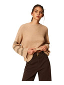 Twinset - Maglia Girocollo Rigata Con Paillettes - 262Tp3530-13825 - Sandy Brown/Canapa-Oro