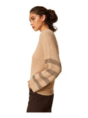 Twinset - Maglia Girocollo Rigata Con Paillettes - 262Tp3530-13825 - Sandy Brown/Canapa-Oro