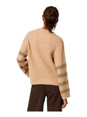 Twinset - Maglia Girocollo Rigata Con Paillettes - 262Tp3530-13825 - Sandy Brown/Canapa-Oro
