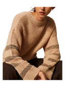 Twinset - Maglia Girocollo Rigata Con Paillettes - 262Tp3530-13825 - Sandy Brown/Canapa-Oro