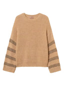 Twinset - Maglia Girocollo Rigata Con Paillettes - 262Tp3530-13825 - Sandy Brown/Canapa-Oro