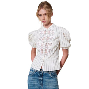 Immagine di Twinset - Camicia Manica Corta - 251Ap2483-12235 - Angora/Nero Stripes - Camicia di Twinset disponibile su Barbara1999.