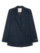 Ermanno Firenze - Blazer Doppiopetto Gessato Lurex - Ti016e5d-Mfc14 - Blu Profondo/Argento