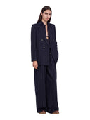Ermanno Firenze - Blazer Doppiopetto Gessato Lurex - Ti016e5d-Mfc14 - Blu Profondo/Argento