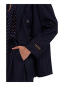 Ermanno Firenze - Blazer Doppiopetto Gessato Lurex - Ti016e5d-Mfc14 - Blu Profondo/Argento