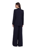Ermanno Firenze - Blazer Doppiopetto Gessato Lurex - Ti016e5d-Mfc14 - Blu Profondo/Argento