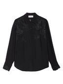 Ermanno Firenze - Camicia in Georgette con Pizzo e Cristalli - Tk009e61-Mf099 - Nero
