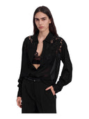 Ermanno Firenze - Camicia in Georgette con Pizzo e Cristalli - Tk009e61-Mf099 - Nero