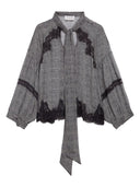 Ermanno Firenze - Blusa Ampia in Georgette Principe di Galles - Tk027eb7-Mf071 - Off White/Nero