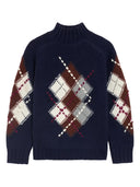 Ermanno Firenze - Maglia Collo Alto Motvio Rombi - Tm002e56-Mfc04 - Blu/Cacao