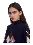 Ermanno Firenze - Maglia Collo Alto Motvio Rombi - Tm002e56-Mfc04 - Blu/Cacao