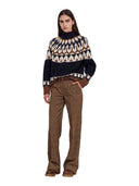 Ermanno Firenze - Maglia Fair Isle Collo Alto c/Cristalli - Tm043e81-Mfc03 - Blu Profondo/Cacao/Off White