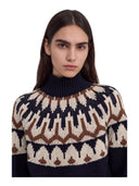 Ermanno Firenze - Maglia Fair Isle Collo Alto c/Cristalli - Tm043e81-Mfc03 - Blu Profondo/Cacao/Off White