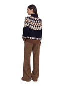 Ermanno Firenze - Maglia Fair Isle Collo Alto c/Cristalli - Tm043e81-Mfc03 - Blu Profondo/Cacao/Off White