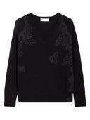 Ermanno Firenze - Maglia Scollo V C/Pizzo e Cristalli - Tm055e57-Mf099 - Nero