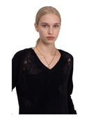 Ermanno Firenze - Maglia Scollo V C/Pizzo e Cristalli - Tm055e57-Mf099 - Nero